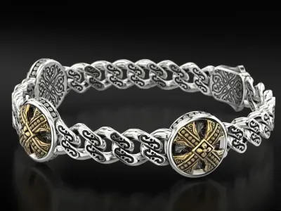 Bracelet with patterns and antique cross 724 3D print model