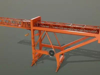 PBR Port Container Crane - Orange Low-poly 3D model