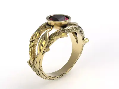Round Diamond Leaf Branch Ring 3D print model