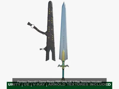 5 Fantasy Swords All PBR Unity UE Textures Included  3D Model Pack