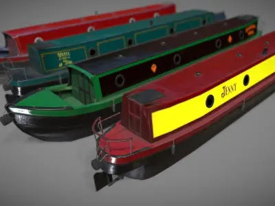 Narrowboat british narrowboats Low-poly 3D model
