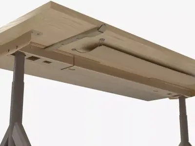 Modern Wooden Desk with Adjustable Stool 3D model