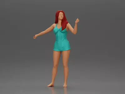 woman wearing a wet shirt moving with her arms in motion 3D print model