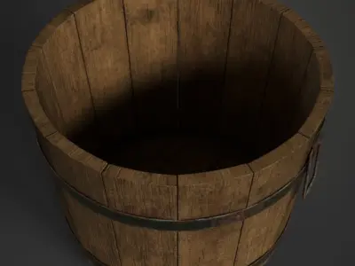 Wooden Bucket Low-poly 3D model