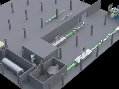 Seafood processing production line 3D model