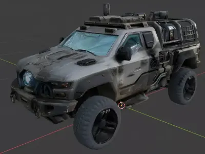 Sci-Fi Pickup Truck  Medium Wrecked Cyberpunk Vehicle Game Ready Low-poly 3D model