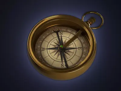 Game Ready Pristine Antique Brass Compass -  Low-poly 3D model