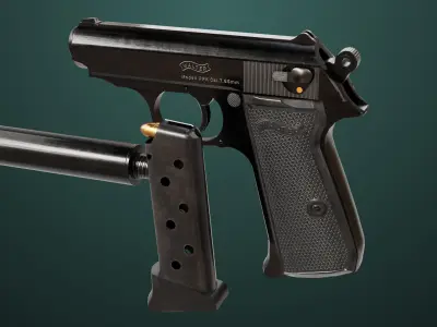 Pistol 05 Black Generic All PBR Unity UE Textures Included Low-poly 3D model