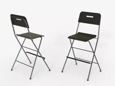 Black Steel Folding Bar Chair 3D model