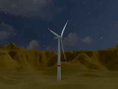 Wind turbine V1 H-120 RD 160m animation and Foundation Low-poly 3D model