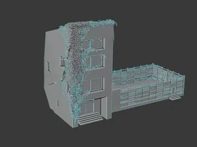 Post Apocalyptic Building With Extended Basketball Court Low-poly 3D model