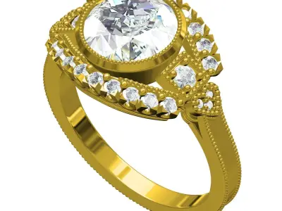 Antique Round Diamond Cathedral Wedding Ring 3D print model