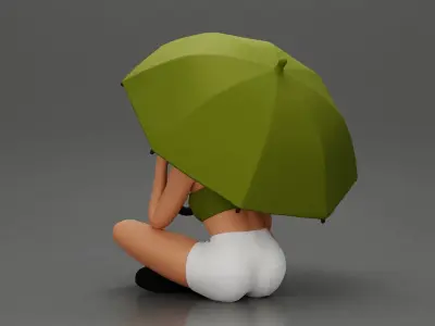 Pretty Girl with an Umbrella in bra and Shorts Sitting 3D print model