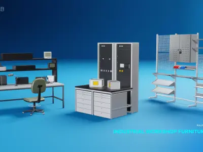 Industrial Workshop Furniture Set 01 3D model