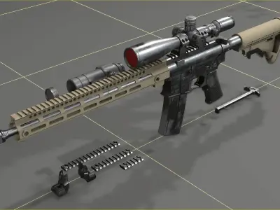 AR15 with various Attachments Low-poly 3D model