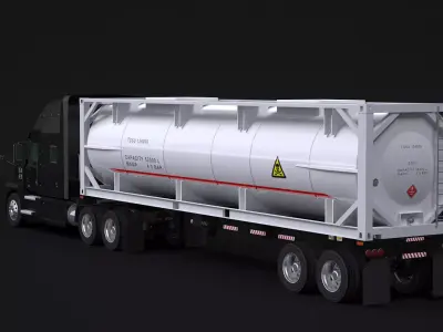Semitruck and ISO Tank Trailer 3D model