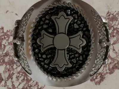 Knight Templar Ring with Cross Pattee and Symbols of the Order 3D print model
