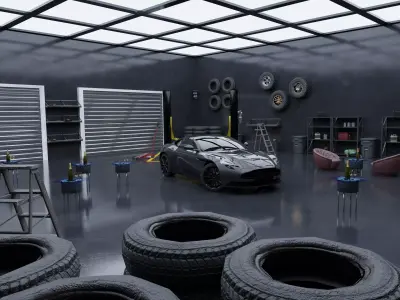 Car Garage Scene Low-poly 3D model