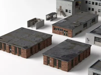 Industrial Warehouse Buildings Pack Low-poly 3D model