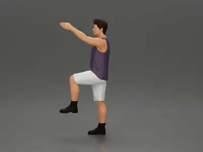 man in shorts and boots is climbing into the truck 3D print model
