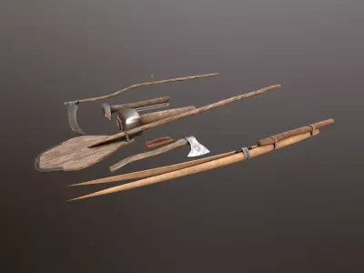 Medieval building tools old for gamedev Low-poly 3D model