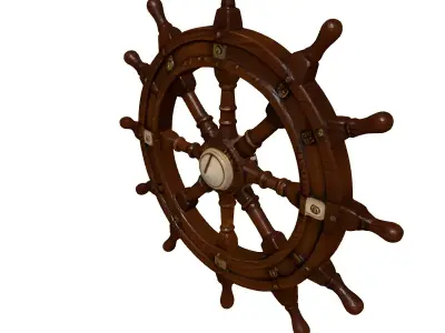 Vintage Wooden Ship Wheel 3D model