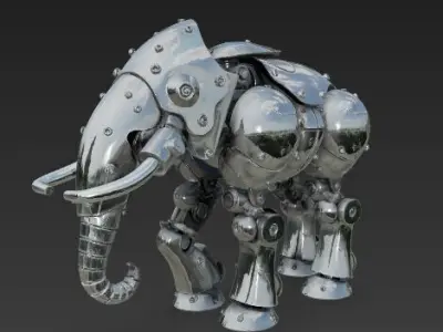 Chrome Mechanical Elephant  Retro Robot 3D Print Model 3D print model