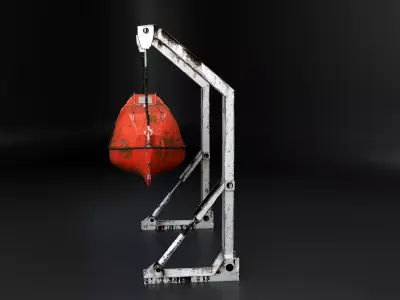 Aged Lifeboat with Davit Crane System Marine Rescue Vessel Model Low-poly 3D model