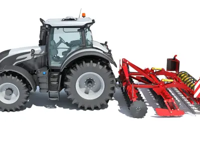 Tractor with Compact Disc Harrow 3D model