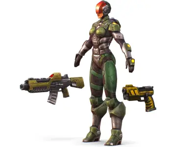 Cartoon Sci-Fi Cyborg Drone Trooper Soldier Low-poly 3D model get