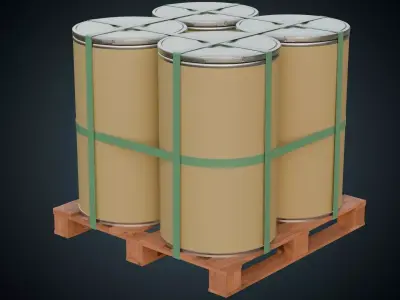 Cardboard Barrel And Pallet 1 Basic Low-poly 3D model