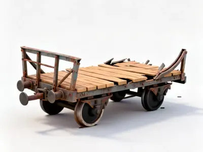 Wrecked Post-Apocalyptic Flatcar Train 3d model Low-poly 3D model