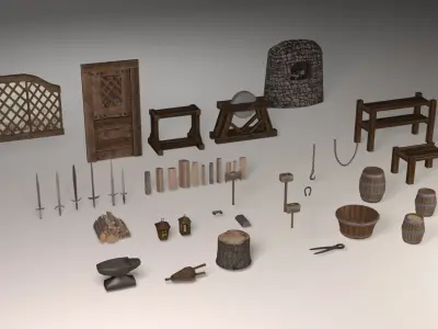 Blacksmith tools Low-poly 3D model purchase