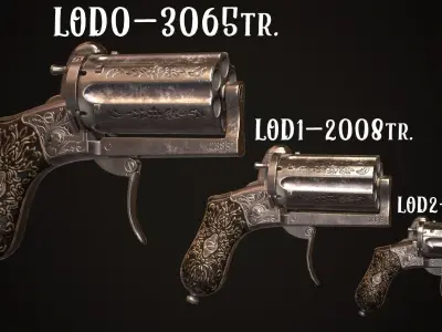 Pepperbox Revolver Steel Low-poly 3D model