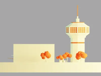 Isometric Airport terminal  Low-poly 3D model