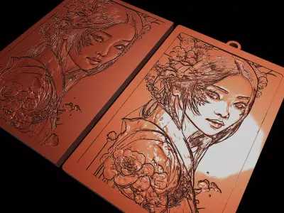 JAPANES ART KEYCHAIN - ORIENTAL WOMAN Free 3D print model
