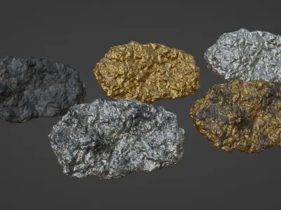 Gold and Silver Nuggets Low-poly 3D model