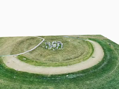 Stonehenge circular mound in middle of grassy field Low-poly 3D model