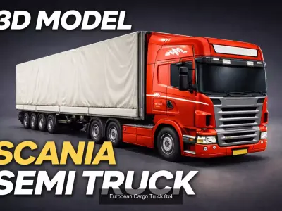 transport truck Heavy  semi  Truck European Cargo Semi Truck 3D Model Pack