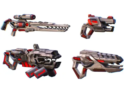 Weapons Set 4 Gun Pistol Assault rifle Sniper rifle machine gun 3D Model Pack
