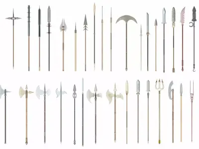 Collection of 40 spears and halberds 3D model