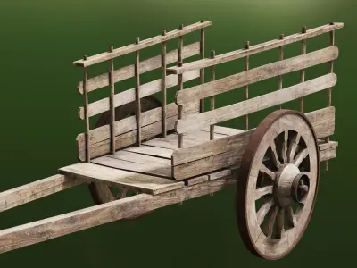 Old Wooden Rusted Cart Low-poly 3D model