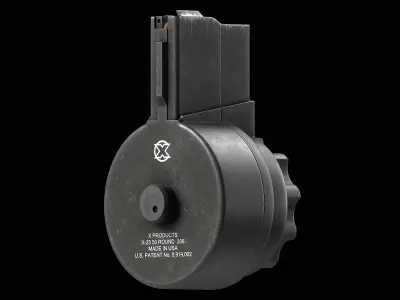 X Products X-25 50 Round Drum Magazine cal 308 Low-poly 3D model