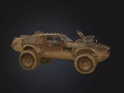 Post Apocalyptic Muscle Car  Wasteland Raider Vehicle   Low-poly 3D model