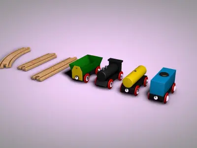Wooden Toy Trains Set 3D model