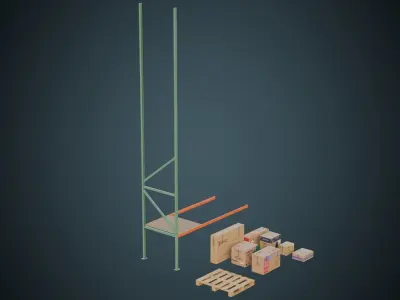 Cardboard Boxes Pallet And Shelf 2A Low-poly 3D model