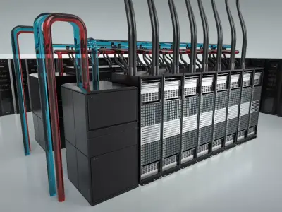 AI Data Center Liquid Cooling Cluster Rack System with PBR  3D model