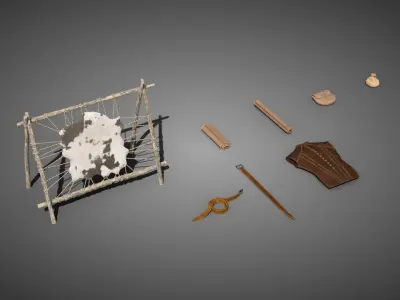 Medieval leatherworker props Low-poly 3D model