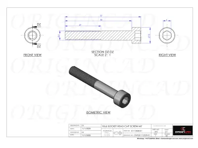SOCKET HEAD CAP SCREW M7  LENGTH-50mm 3D model