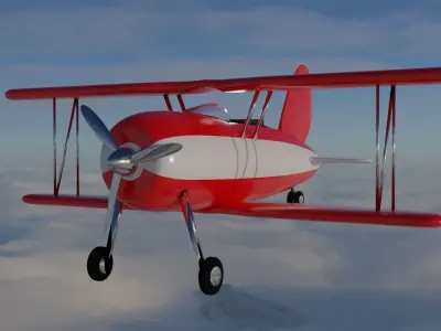 Plane biplane flying above clouds 3D model